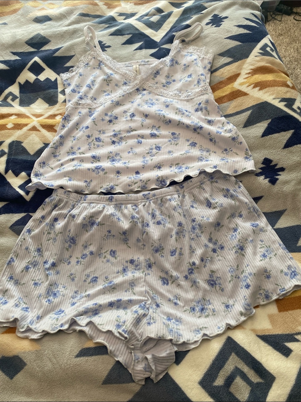 Laura Ashley Light Blue Floral Ribbed Cami & Shorts Set